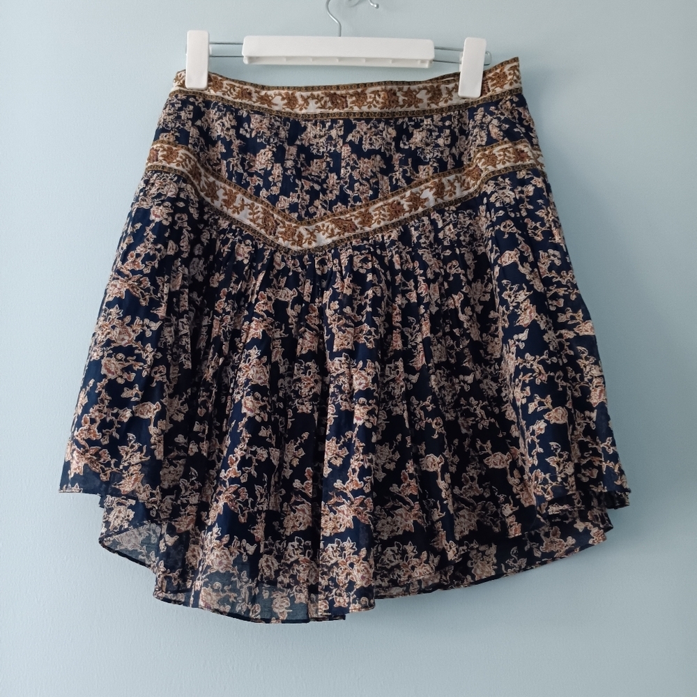 Isabel Marant Étoile Valerie Blue Midnight Floral Cotton Mini Boho Skirt 8/40 - Picture 2 of 7